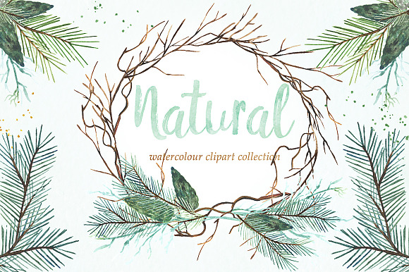 Natural winter. Watercolor clipart. in Illustrations - product preview 1