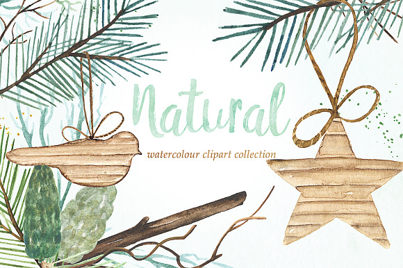 Natural winter. Watercolor clipart. in Illustrations - product preview 2