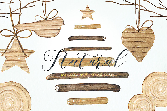 Natural winter. Watercolor clipart. in Illustrations - product preview 3