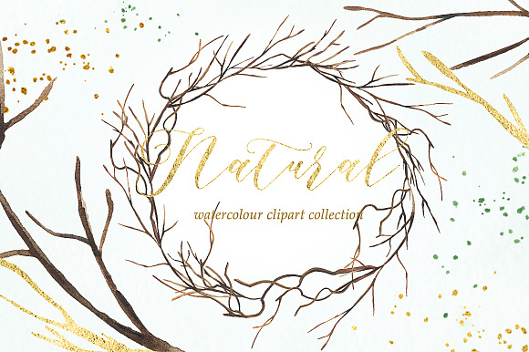 Natural winter. Watercolor clipart. in Illustrations - product preview 5