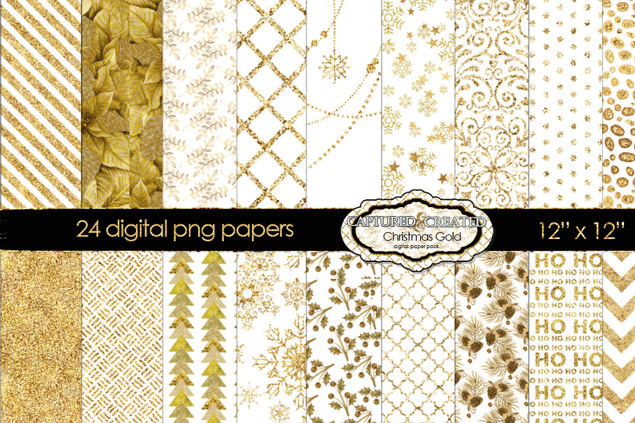 24 Christmas Gold Patterned Papers