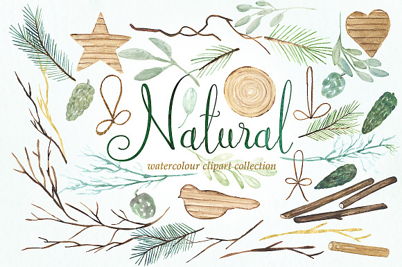 Natural winter. Watercolor clipart. in Illustrations - product preview 6