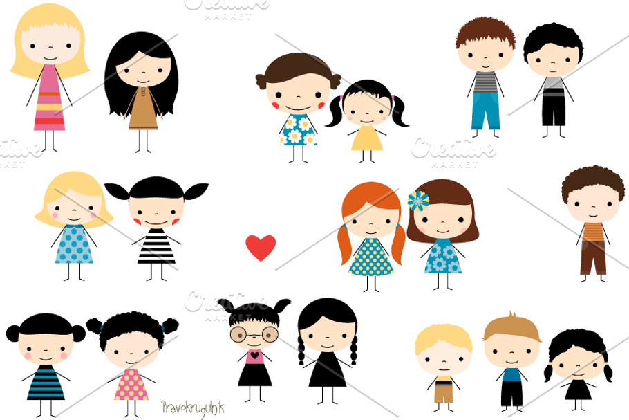 Cute kids stick figures set in Illustrations - product preview 8
