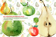 Watercolor Set of pears & apples