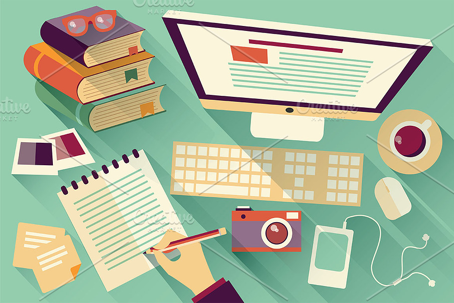 Flat Design Office Desk 04 in Illustrations - product preview 8