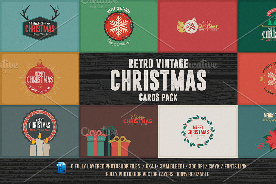 Retro/Vintage Christmas Cards Pack