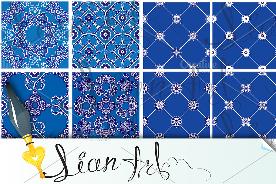  blue and white ceramic tiles in Patterns - product preview 8