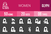 50 Women Glyph Inverted Icons