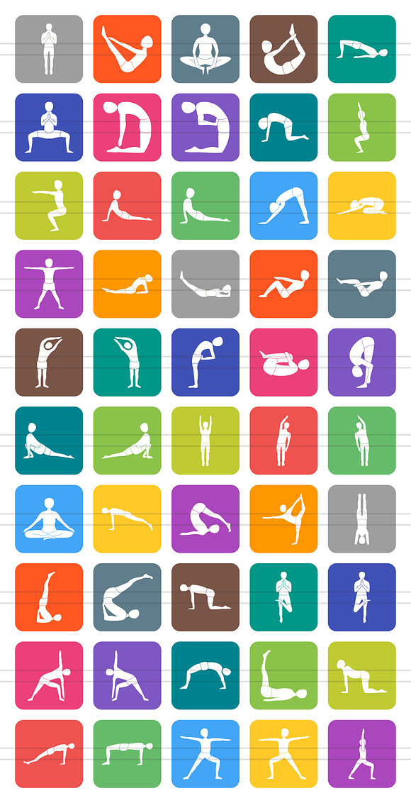 50 Yoga Flat Round Corner Icons in Graphics - product preview 1