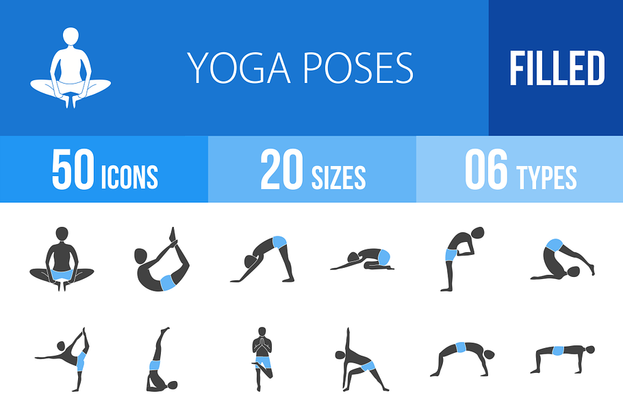 50 Yoga Poses Blue & Black Icons