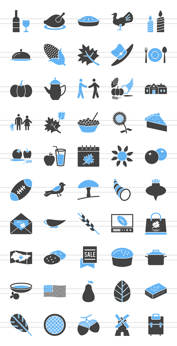 50 Thanksgiving Blue & Black Icons in Graphics - product preview 1