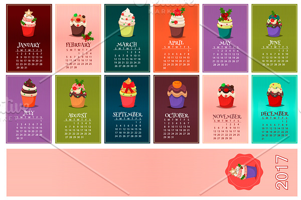 Cupcakes calendar for 2017
