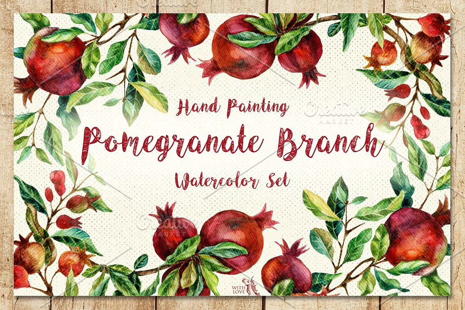 Watercolor Pomegranate Branch in Illustrations - product preview 8