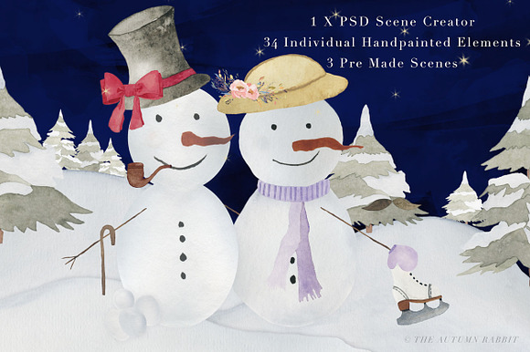 Snowman Scene Creator & Clipart in Illustrations - product preview 1