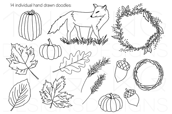 Hand Drawn Doodle Clip Art Fall Fox in Illustrations - product preview 1