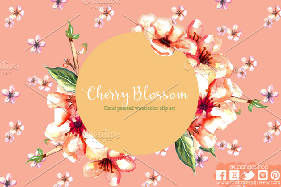 Cherry blossom watercolor clip art
