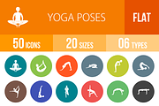 50 Yoga Poses Flat Round Icons