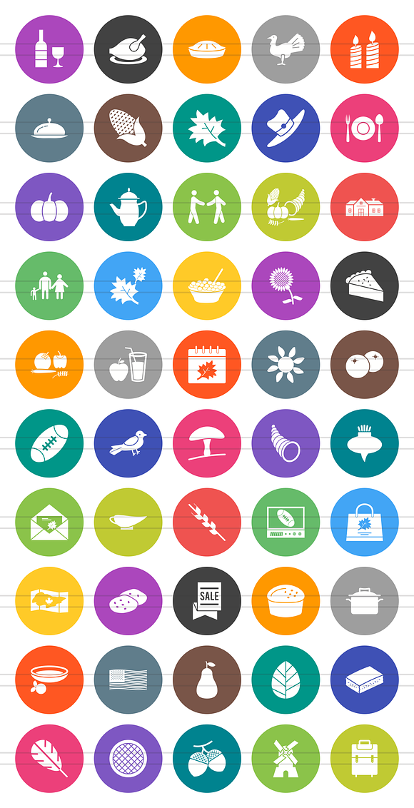 50 Thanksgiving Flat Round Icons in Graphics - product preview 1