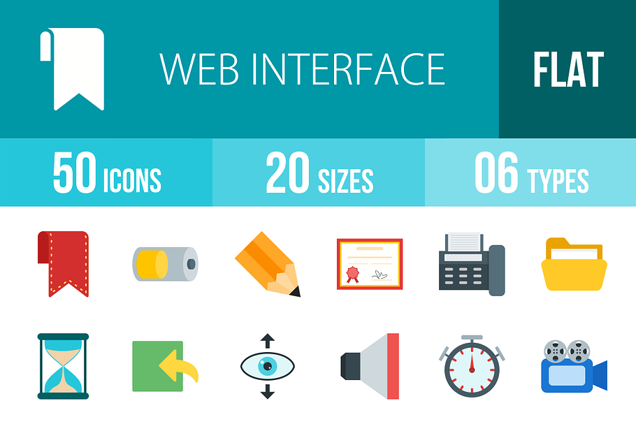50 Web Interface Flat Icons in Graphics - product preview 8