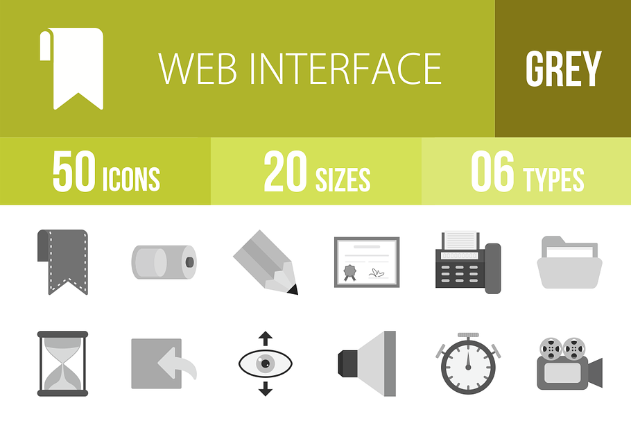 50 Web Interface Greyscale Icons in Graphics - product preview 8