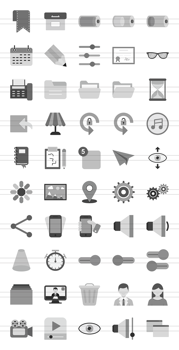 50 Web Interface Greyscale Icons in Graphics - product preview 1