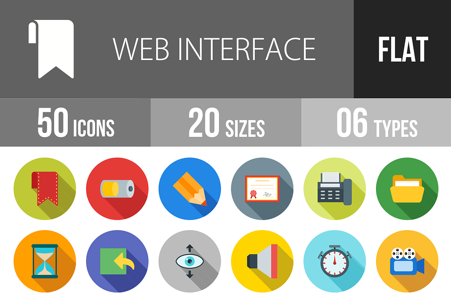 50 Web Interface Flat Shadowed Icons in Graphics - product preview 8
