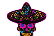 Mexican skull icon with sombrero