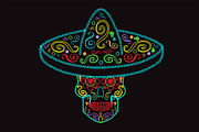Mexican skull with sombrero neon