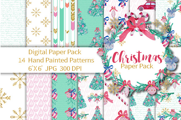 Christmas Digital Paper 6x6 in Patterns - product preview 3