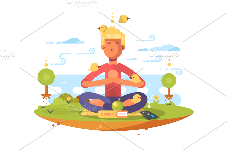 Man meditating in park in Illustrations - product preview 8