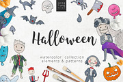Halloween kids watercolor set