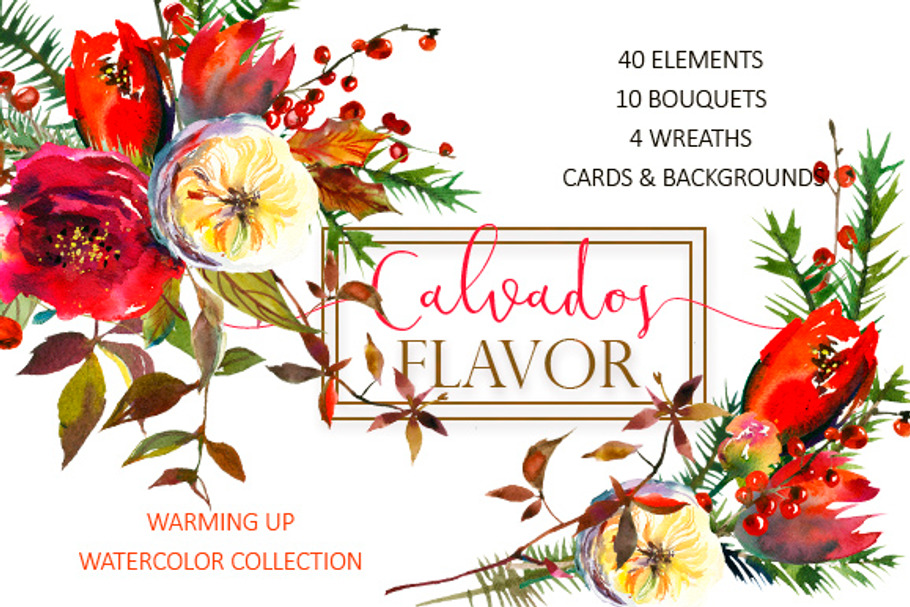 Red Winter Flowers Clipart Set in Illustrations - product preview 8