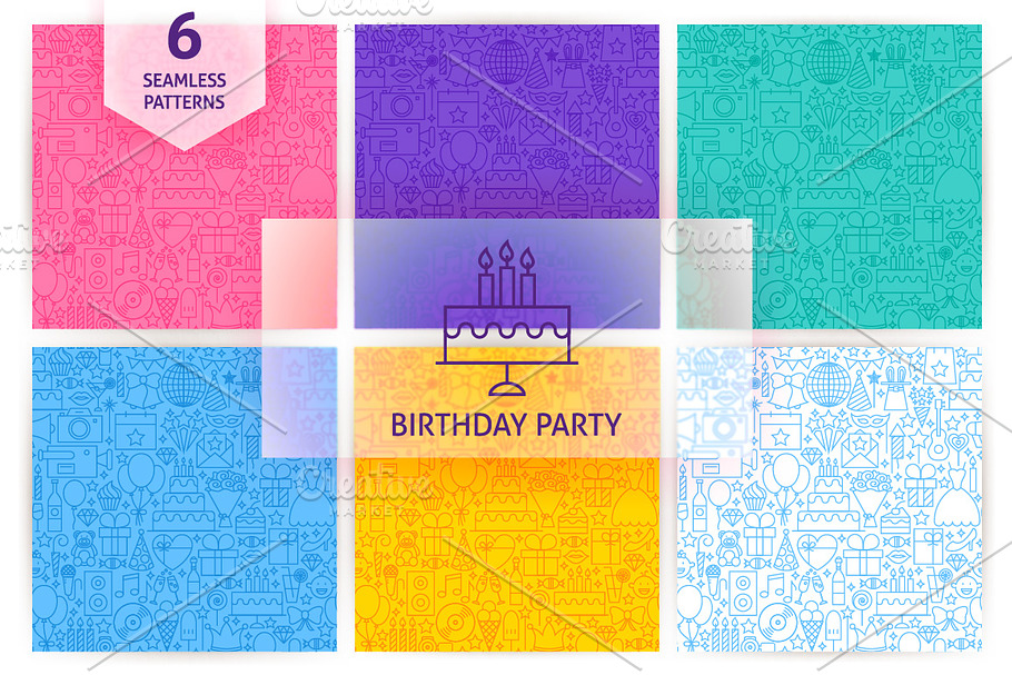 Birthday Party Line Seamless Pattern