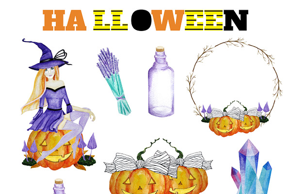 Halloween Watercolor Clipart Magic