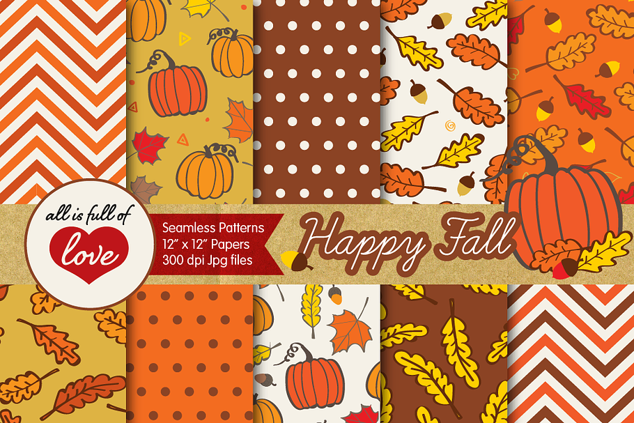 Autumn Fall Digital Paper Hand drawn in Patterns - product preview 8