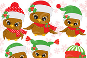 Six Cute Christmas Owls Clipart, 352