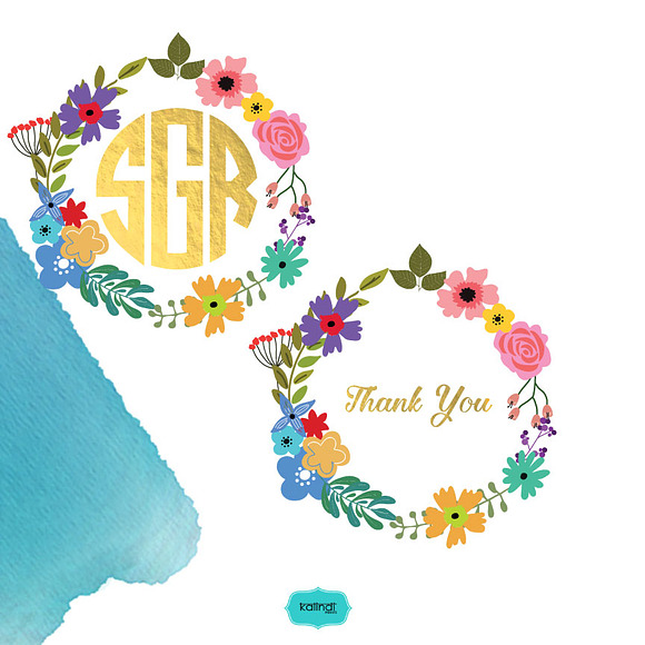 Flower wreaths vector clipart FLWR3 in Illustrations - product preview 2