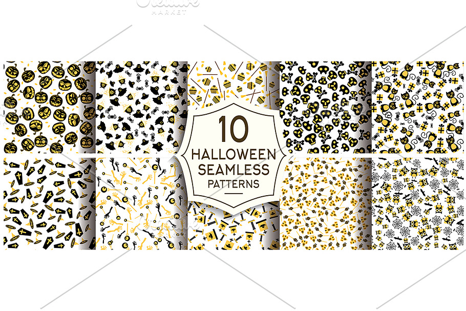 Set of 10 halloween patterns in Illustrations - product preview 8