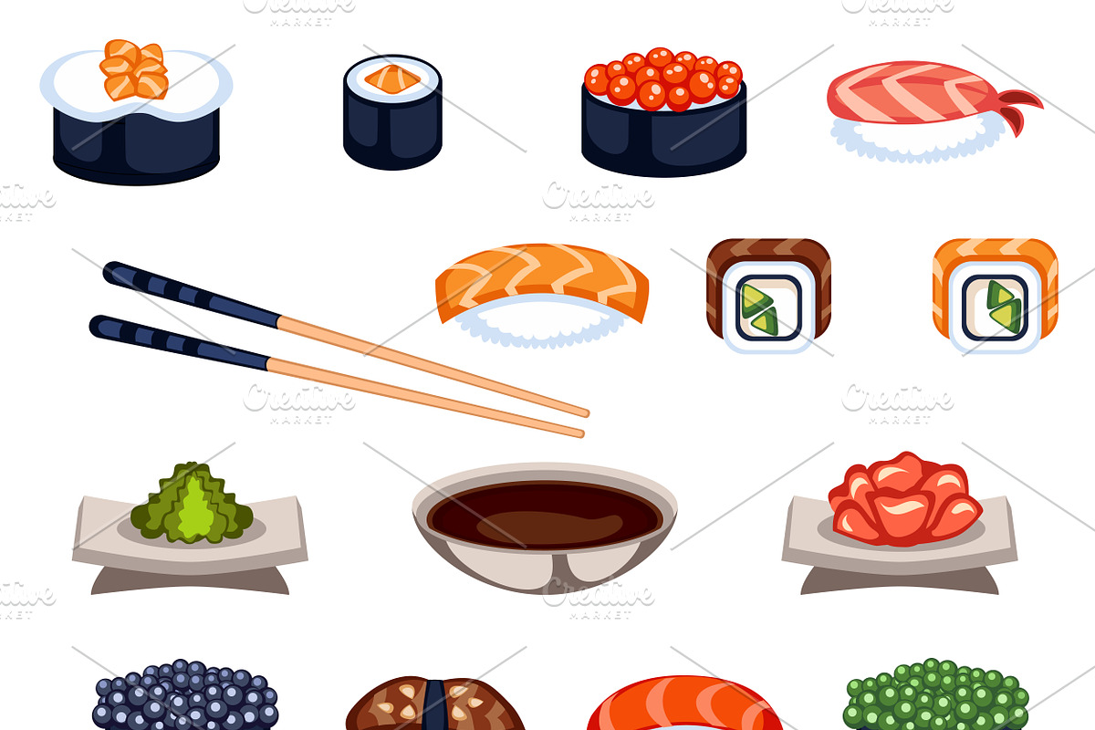 Sushi rolls icons food vector in Illustrations - product preview 8