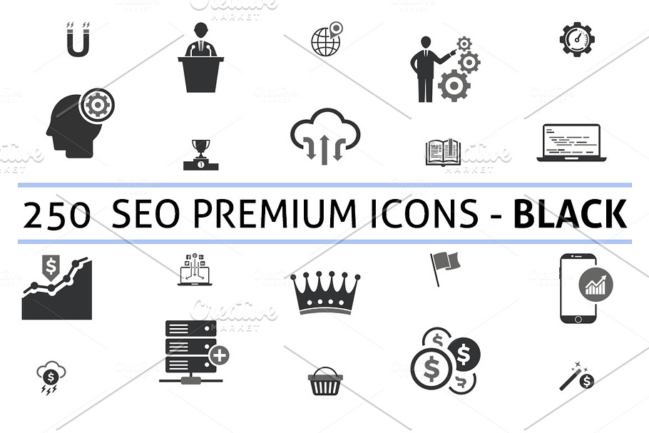 250 Seo Premium (Black) Icons in Graphics - product preview 8
