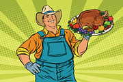 Rural farmer and roast Turkey