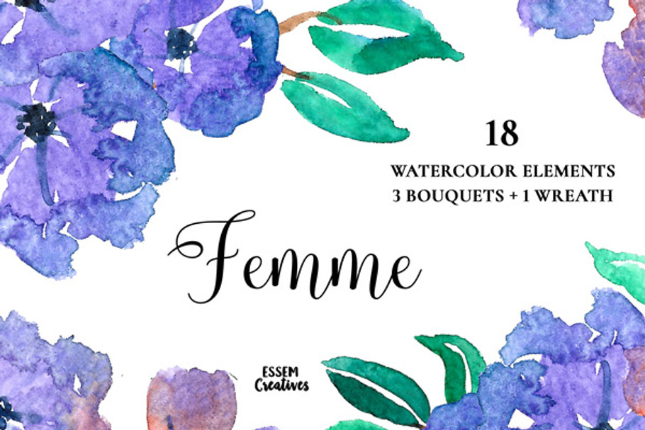 Purple Watercolor Florals Clipart in Illustrations - product preview 8