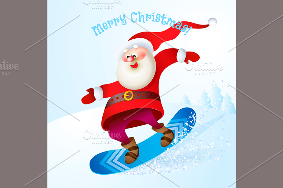 Santa snowboarding with Reindeer in Illustrations - product preview 8