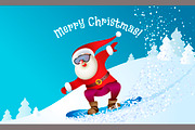 Santa snowboarding with Reindeer