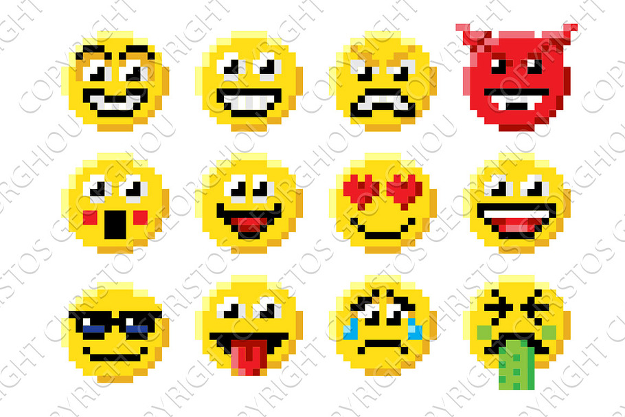 Pixel Art Emoji Emoticon Set