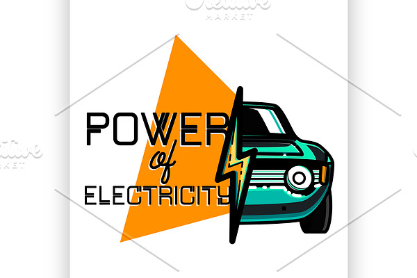 Color vintage electric car emblem
