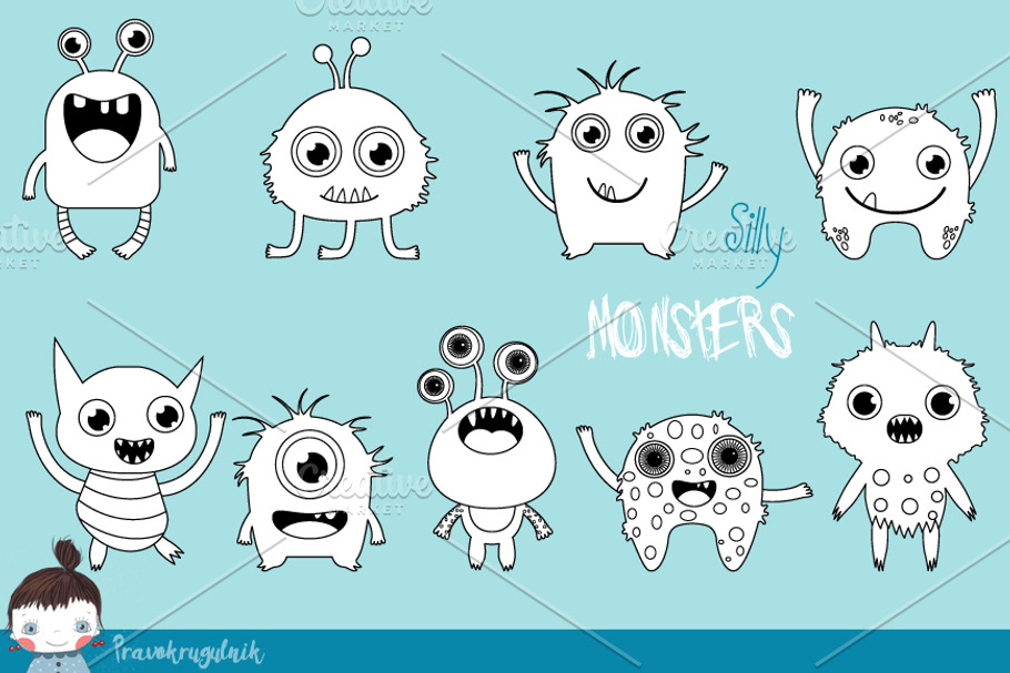 Silly monsters digital stamps