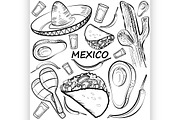 Hand drawn doodle Mexico set