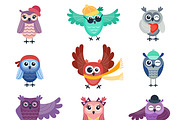 Vector collection of cartoon owls