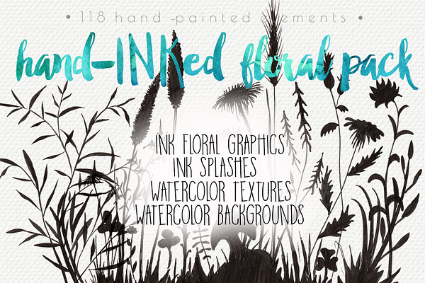 Hand-Inked Floral Pack: 118 elements